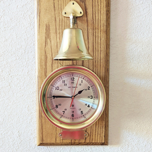 Vintage VERY LARGE Art Temple Solid Brass Ships <b>Clock</b> & Bell with Rare Electromechanical Battery-<b>Electric</b> Clockwork (*silent Non - Product Image 1