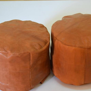 Set of 2 Moroccan Leather Tan Poufs - Product Image 1