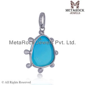 Prong Set de piedras preciosas de turquesa plata 925 oxidado Natural diamante diseñador colgante de joyería al por mayor - Product Image 6