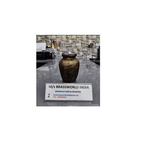 Aluminum Dark <b>Brown</b> Hand Painted Adult Cremation Urn Funeral Supplies <b>Medium</b> Sized American Style BRASSWORLD INDIA - Product Image 1