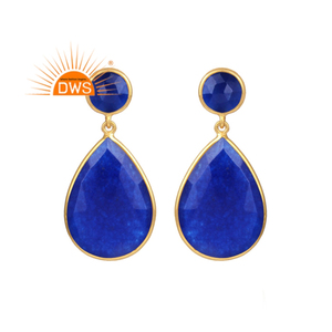 ต่างหูแบบห้อยเงินสเตอร์ลิงต่างหูควอตซ์อัญมณีสีฟ้าธรรมชาติ Aventurine - Product Image 1