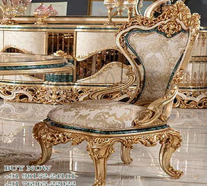 Mueble de comedor tallado pesado de estilo francés, mueble de comedor de lujo de 4 plazas de estilo italiano - Product Image 3