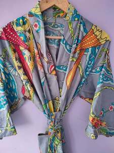 Kimono de algodón estampado de gran tamaño para mujer a la moda, Maxi vestido personalizado para verano y primavera con cierre, conjunto de mangas anchas de Kimono - Product Image 3