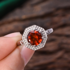 Granate de Hessonita Natural, Plata de Ley 92,5, piedra preciosa de forma redonda facetada, anillo de 3,6 gramos, último diseño Simple, regalo bonito para mujer - Product Image 3