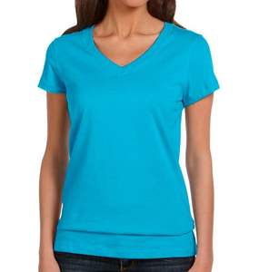 <b>Women</b> Short Sleeve Ocean Blue T-<b>shirt</b> blank V-Neck customized colors and fabric - Product Image 1