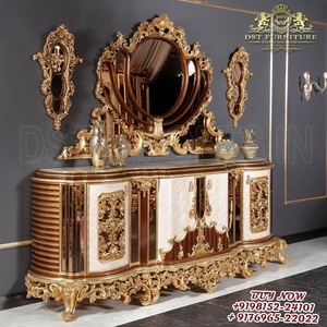 Muebles de comedor de madera de teca, mesa de comedor de lujo de tamaño King hecha a mano, acabado dorado Antiguo Real - Product Image 4