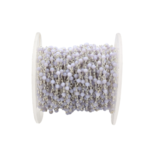 Blue Opal Faceted Rondelle Rosary Chain 3–4mm Brass Rhodium Plated <b>Wire</b> Wrapped Gemstone Chain Sold by Foot - Product Image 1