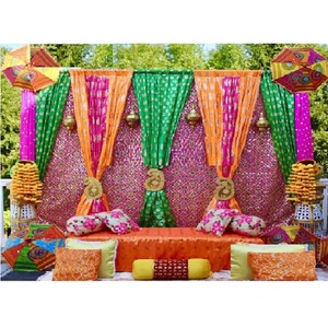 Outdoor Wedding Colorful Backdrop Curtains Wedding Sangeet Night Stage Backdrop Curtains Colorful Wedding Stage Backdrop Drapes - Product Image 1