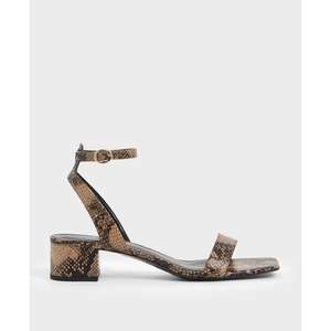 最新夏季设计时尚女性蛇纹印花块状高跟鞋凉鞋PU鞋垫踝带女鞋尖头缓冲 - Product Image 2