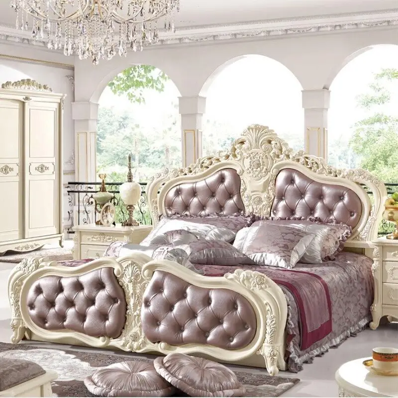 Meuble Lit Double en bois massif, Design de luxe, Style américain, Queen et King Size