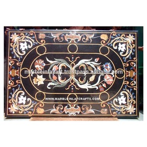 Exclusiva Mesa Rectangular con Incrustaciones de Mármol Marrón - Product Image 1