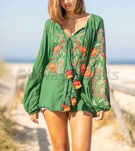 Blusa Elegante de Moda Ucraniana para Mujer, con Borlas Decorativas, Cuello con Lazo, Blusa Bordada de Clase, Top de Manga Larga para Mujer - Product Image 2