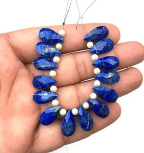 14 pièces Lapis Lazuli naturel pierre précieuse à facettes en forme de poire perles de Briolette fabrication de bijoux faits à la main vente en gros - Product Image 2