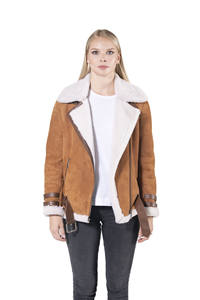 เสื้อพาร์กาคอวีทำมือจากหนังแกะแท้สำหรับผู้หญิง แจ็คเก็ตขนแกะแท้ OEM เสื้อคลุมบุผ้าฝ้ายระบายอากาศได้ 100 ชิ้น TR - Product Image 3