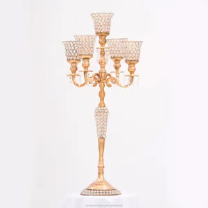 价格合理金属铝5臂水晶立方体诱人烛台定制成品婚礼桌面装饰品