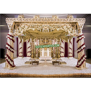 Indian <b>Wedding</b> Handicraft Fiber Carved Mandap Grand Golden <b>Wedding</b> Mandap Decors Stylish Srilankan <b>Wedding</b> Fiber Mandapam USA - Product Image 1