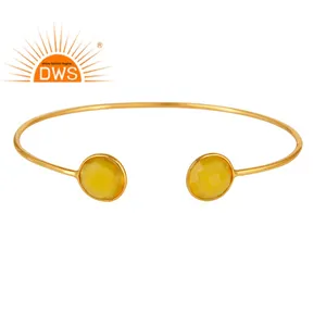 18 Karat Gold Plated Silver 925 Girls Cuff Bracelet Jewelry Yellow Chalcedony Gemstone Bracelet Wholesale
