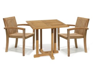 Ensemble de jardin en teck pour l'extérieur, table carrée 2 places et chaises, meubles en bois contemporains, résistants aux intempéries - Product Image 2