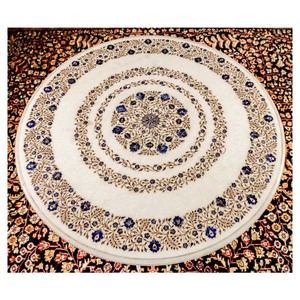 Exclusive Natural White Marble Fine Inlay <b>Work</b> Round Coffee <b>Table</b> Top - Product Image 1