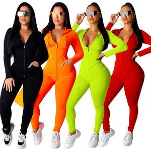 <b>Neon</b> Festival Fashion Womens Fall Winter Two Piece <b>Tracksuit</b> Set with Top and Pants Stylish Matching Outfits for the Season - Product Image 1