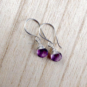 Pendientes de piedras preciosas de cuarzo amatista en Plata de Ley 925 Hermosa joyería chapada en oro hecha a mano - Product Image 1
