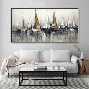 Décoration murale moderne en toile faite à la main, voiliers abstraits en noir et blanc, <span class=keywords><strong>peinture</strong></span> à l'huile acrylique - Product Image 3