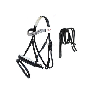 Meilleure qualité noir tout usage anglais rênes de bride confortable bien rembourré couronne muserolle pour l'équitation de qualité équestre - Product Image 1