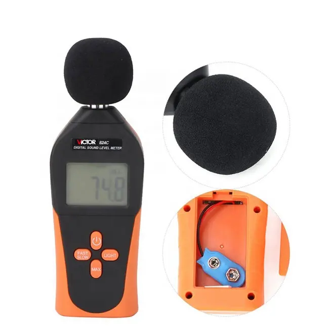 VICTOR 824C Digital sound level meter Auto range 30-130 dBA 31.5 Hz - 8.5 KHz Environment noise detector