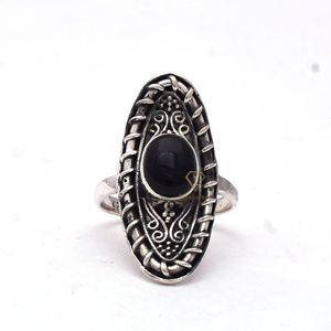 ยาวแหวนพลอยสีดำนิลพลอย925เงินสเตอร์ลิงทำด้วยมือทรงกลม Boho แหวนเงินสำหรับผู้ผลิตและซัพพลายเออร์ - Product Image 1