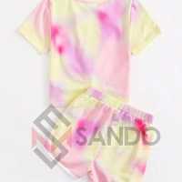 Ensemble de shorts pour femmes à prix bas avec logo personnalisé, tie-dye, 100% coton, taille plus, décontracté, été, 2 pièces, séchage rapide, respirant