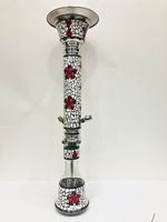 Vase en verre pour chicha Farida de luxe, fait main, en nacre et acier inoxydable, type courbé, mini, sur mesure, avec embout en bois et arabesque colorée