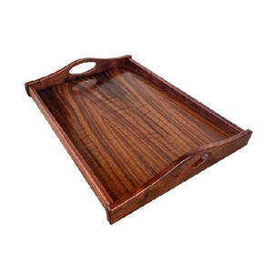 Plateau de service en bois personnalisé, fait main, durable, à motifs floraux, pour Noël, plateau en bois moderne multifonctionnel avec poignées métalliques - Product Image 3