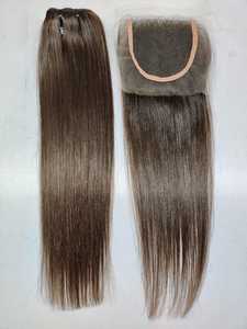 Máquina de pelo virgen indio alineada con cutícula de grado 10, doble trama resistente al cobertizo, cierre de paquetes de trama recta de templo, DHL gratis - Product Image 3