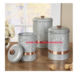 Juego de 3 botes de cocina galvanizados de metal personalizados de nuevo diseño, los más vendidos y de alta calidad - Product Image 1