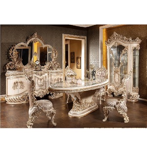 Muebles de Comedor Estilo Mansión, Juego de Mesa de Comedor Tallada Estilo Italiano, Mesa de Comedor Artesanal de Madera India, EE. UU. - Product Image 1