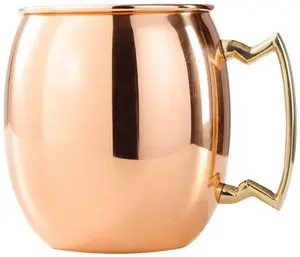 16 oz Copper Barrel MUG With Brass Handle For Moscow Mule 99.9% Pure Copper Beer Mug Fancy Drinkware