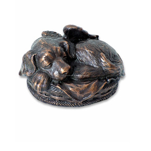 Ebros <b>Heavenly</b> Angel Labrador <b>Dog</b> Sleeping in Wicker Bed Basket Cremation Urn Pet Sculpture - Product Image 1