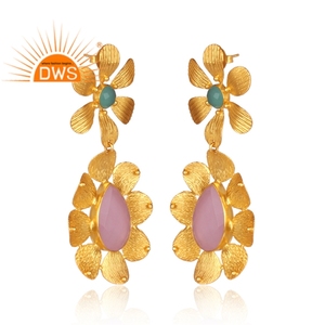 ร้อนขายชุบทองห้อยดอกไม้ต่างหูไฮโดรโรสอควา Chalcedony พลอยต่างหูผู้จัดจำหน่ายเครื่องประดับ - Product Image 2