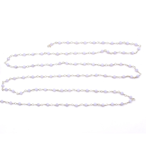 Blue Opal Faceted Rondelle Rosary Chain 3–4mm Brass Rhodium Plated <b>Wire</b> Wrapped Gemstone Chain Sold by Foot - Product Image 4