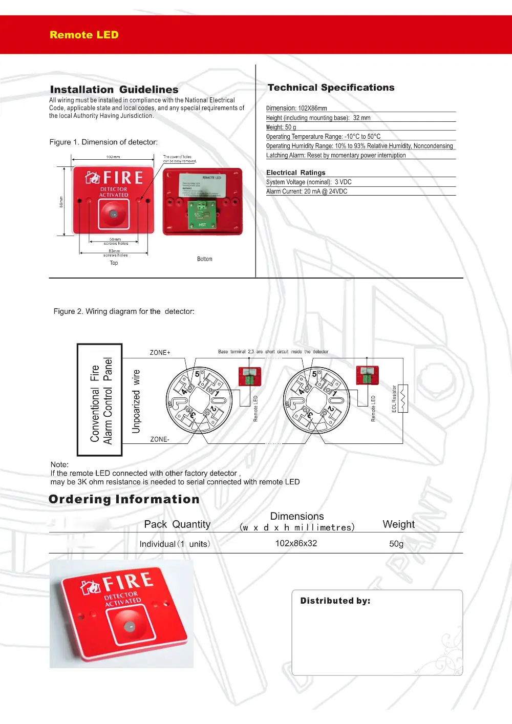 Addressable Fire Alarm System Remote LED One 8mm LED provide local 360 degree visible alarm indication Fire Detector Activated