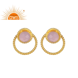 Boucles d'oreilles en laiton Rose en pierre précieuse, bijou à la mode, Design rond, livraison gratuite - Product Image 1