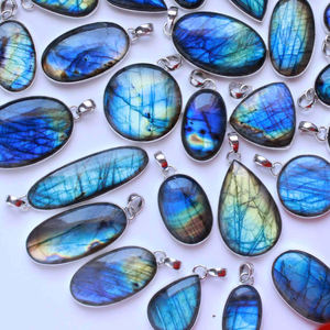 Bracelet en argent sterling 925 Bague lune avec pendentif en verre ouvert en labradorite bleue à facettes naturelles Pierre précieuse non toxique écologique - Product Image 1