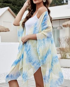Verano vacaciones Tie Dye Kimono estilo Vintage manga larga playa cubrir para mujeres hasta la rodilla Natural Sexy moda de moda - Product Image 5