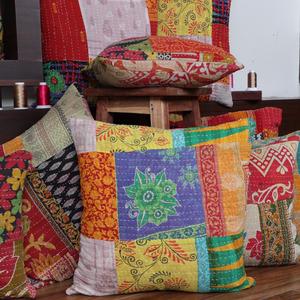Patchwork Indian Cotton Kantha <b>Cushion</b> Cover Multi Color Bedcover <b>Cushion</b> Vintage Kantha <b>Cushion</b> Cover - Product Image 1