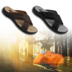 Zapatillas de cuero antideslizantes para hombre, chanclas casuales cómodas para el hogar y exteriores - Product Image 4