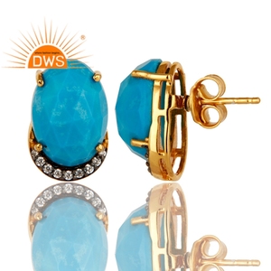 Turquoise Gemstone Zircon Set Earrings Fashion 925 Silver Gold Plated Stud Earrings Manufacturer Jewelry - Product Image 1