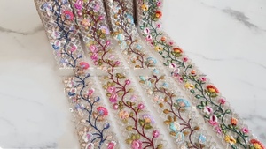 Máquina personalizada Cutwork Cordones anchos Amplia gama Floral Étnico Cintas indias Varios tamaños Colores Bordado Algodón Organza - Product Image 4