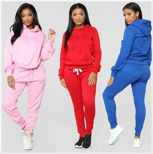 Women's Red Hooded Tracksuit Full Sleeve Solid Color Casual Sweatshirt and Pants <b>Set</b> Breathable Cotton Autumn Wear - Product Image 6