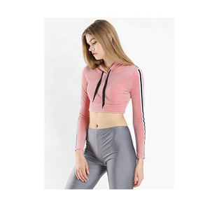 Personalizado de algodón suave suelto de gran tamaño Body Fit Slim V cuello Crop Top deportes Sudadera con capucha para las mujeres - Product Image 3