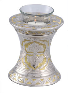 METAL <b>CANDLE</b> CREMATION URN DESIGNER <b>CANDLE</b> ASHES URN GOLDEN ENGRAVED <b>CANDLE</b> URN TIE LIGHT ASHES URN <b>CANDLE</b> DESIGNER PET URN - Product Image 2